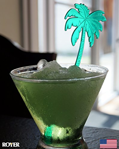 Royer-7-Inch-Transparent-Green-Plastic-Palm-Tree-Swizzle-Sticks-Set-of-24-Made-In-USA-0-0