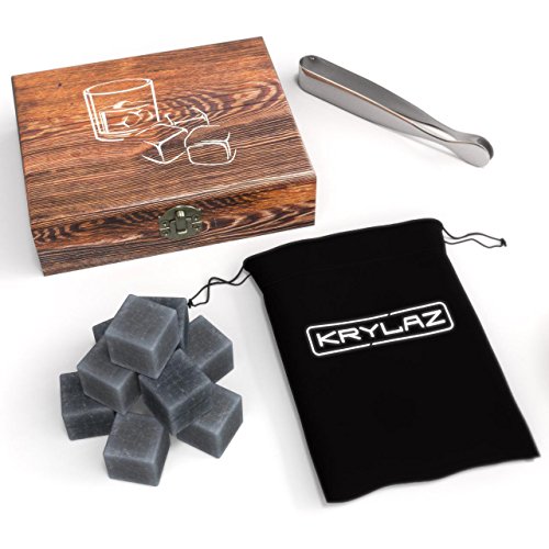 Whiskey-Stones-Gift-for-Men-Scotch-Whiskey-Stones-Set-Premium-Bar-Accessories-with-9-Chilling-Rocks-instead-ice-cubes-Does-Not-Dilute-Your-Drink-Wooden-Box-Set-Velvet-Carrying-Bag-Ice-Tongs-0-2